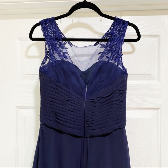 Morilee Madeline Gardner Chiffon Bridesmaid Dress Embroidered Gown Blue Size 8 - Picture 9 of 14
